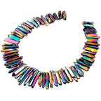 SUNYIK Rainbow Aura Titanium Coated Crystal Points Quartz Polished Sticks Spikes Point Beads 15 inch Strand Drilled - color: #3-Rainbow(Polished), size: 0.5"-1.6"