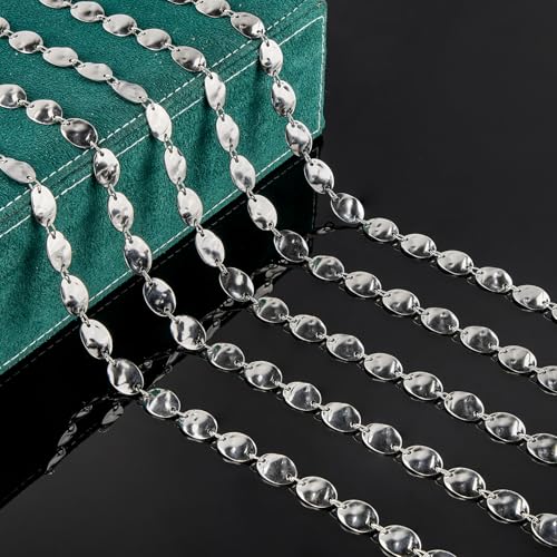 UMAOKANG 2 Meters Stainless Steel Oval Chains Bulk on Spool Small Oval Link Chain Handmade Craft Chain Roll - color: Silver Small Oval
