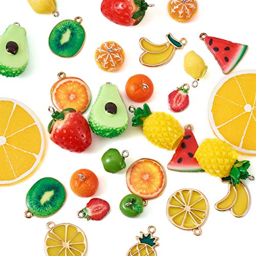 Craftdady Fruit Dangle Charms Pendants Cute Resin Food Pendants Apple Orange Pineapple Strawberry Pendants Lovely Vegetable Mushroom Charms for DIY Craft Earring Bracelet Necklace Jewelry Making - color: Mixed Color, Mixed Shape