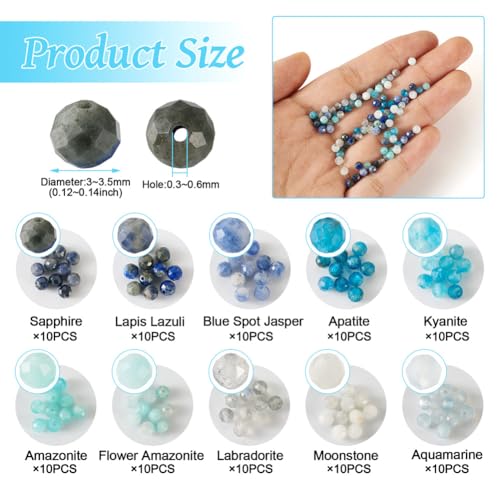 Fashewelry 100pcs 3mm Faceted Round Crystal Beads Small Natural Mixed Stone Beads for Bracelet Necklace Earrings DIY Jewelry Making - color: 03mm-Mixed-2
