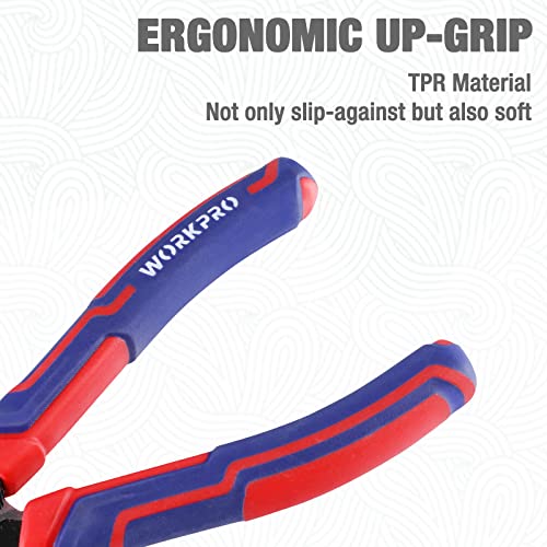 WORKPRO Premium 8” Needle Nose Pliers, Paper Clamp Precision, Heavy-Duty CRV Steel, Large Soft Grip with Wire Cutter, Long Nose Cutting Pliers, W031269 - style: 8-inch