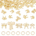 FASHEWELRY Golden Bow Connector Charms Bulk, Christmas Bowknot Link Charms, Infinity Links Geometric Hollow Bezel Pendants for Earring Bracelet Necklace Keychains Jewelry Making - color: Golden, 5 Styles