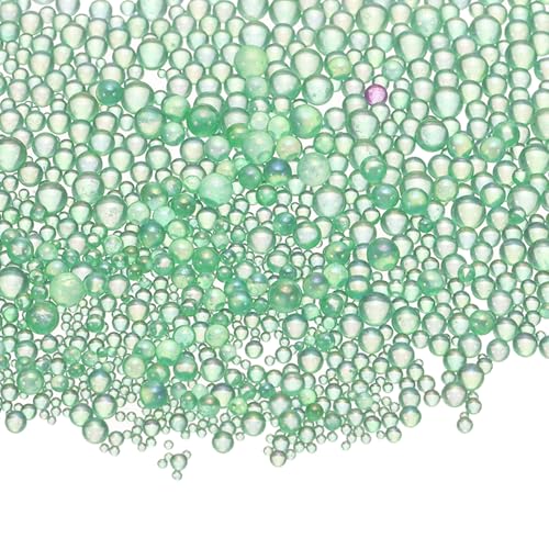 Iridescent Glass Tiny Bubble Beads, 0.4-3mm 20g No Hole Micro Mini Round Peacock Green Water Droplets Beads - Applications: for Resin, Nail Art, Dollhouse Bath Tub, 2-Pieces - color: Peacock Green, size: φ0.4-3mm