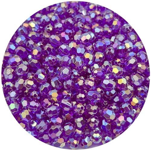200 Pcs 10MM AB Color Crystal Acrylic Beads Round Faceted Crystal Plastic Bead Spacer Beads for Jewelry Making, Bracelets Necklaces Earrings Wind Chimes Suncatchers(408 - Deep Purple AB) - color: 408 - Deep Purple AB, size: 10MM