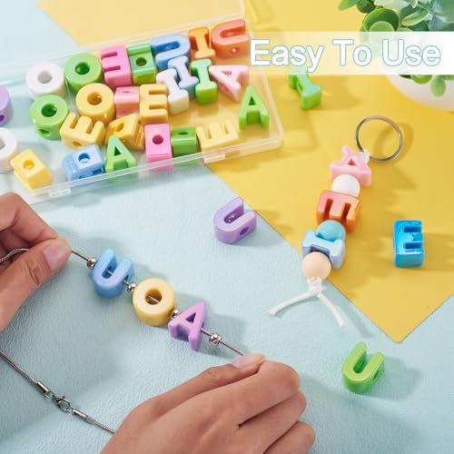 Cheriswelry 30Pcs Acrylic Letter Beads Large Hole European Bracelet Bead Vowel Alphabet Loose Spacer Beads 21.5x12.5mm for DIY Necklace Keychain Lanyard Making Craft Hole:6mm - color: Mixed Color*2