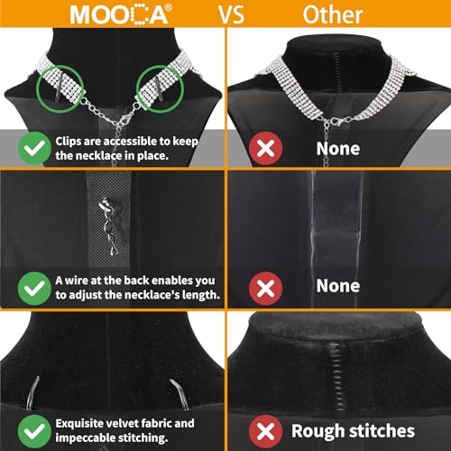 MOOCA 2 Pcs Deluxe Medium Necklace Chain Jewelry Bust Display Holder Stand, Necklaces Display Mannequin, Bust Stand, 6 3/8 W x 4 1/4 D x 10 H in, Black Velvet - color: 2) Black Velvet, 2 pieces