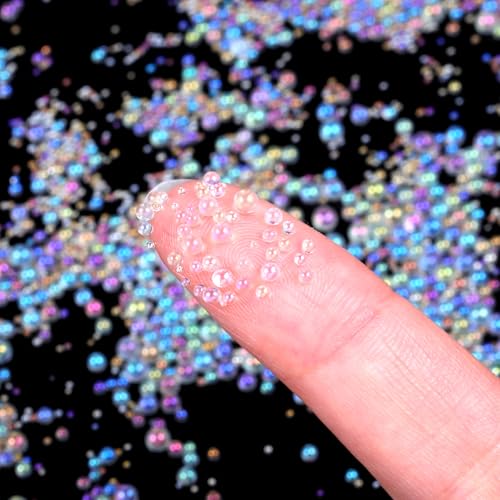 Sibba 100g Tiny Bubble Beads, Pixie Dust Mixed Sizes, Glass Microbeads Iridescent Decorative Beads for Resin Filler, Dollhouse, Nail Art and Craft Projects