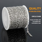KYUNHOO 5 Meters Flat Circle Chain Roll Silver Jewelry Chains for Making Jewelry Stainless Steel Chain Bulk Thin Cable Chains Sunflower Texture Chain for Crafts Making - color: Oval Silver