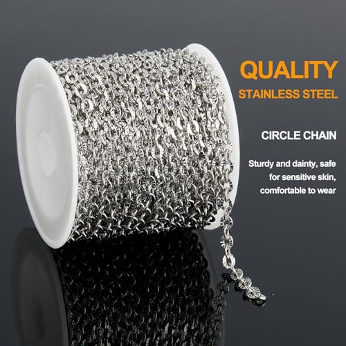 KYUNHOO 5 Meters Flat Circle Chain Roll Silver Jewelry Chains for Making Jewelry Stainless Steel Chain Bulk Thin Cable Chains Sunflower Texture Chain for Crafts Making - color: Oval Silver