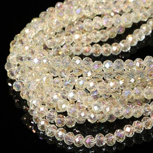 5 Strands 3mm Transparent AB White Color Half Plated Faceted Rondelle Beads, Songxi Glass Beads for Keychain Making Necklace Earring Jewelry Making for Gemstone DIY Craft Supplies - color: AB White Color, size: 3mm(5 Strands)