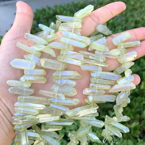 Adabele 30 Inch Natural Raw Healing Crystal Quartz Gemstone Loose Beads Small Drilled Point Peridot Green AB Titanium Coated Chakra Gem Stone Drop Stick GA10 - color: Peridot Green Ab, size: Small Size (30 Inch/2 Strands)