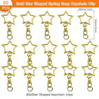 60Pcs Star Shaped Gold Spring Snap Keychain Clip,Metal Swivel Clasp Snap Hook Key Ring with Chain Hanging Buckle with Open Jump Ring Connector for Crafts Key Ring Making,DIY Keychain Supplies - color: gold