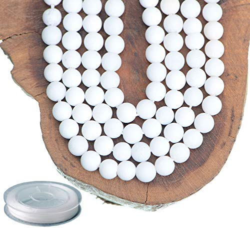 6mm Natural Matte White Alabaster Round Gemstone Frosted 120Pcs Loose Beads for Jewelry Making Bracelet with Stretch Beading Cord LPBeads - color: Unpolished White Alabaster, size: 6mm