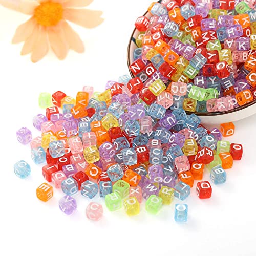 ToBeIT Acrylic Alphabet Letter A-Z Cube Colour Beads 1000 pcs for Jewelry Making, Bracelets, Necklaces(6mm) (Colour) - color: sheer color