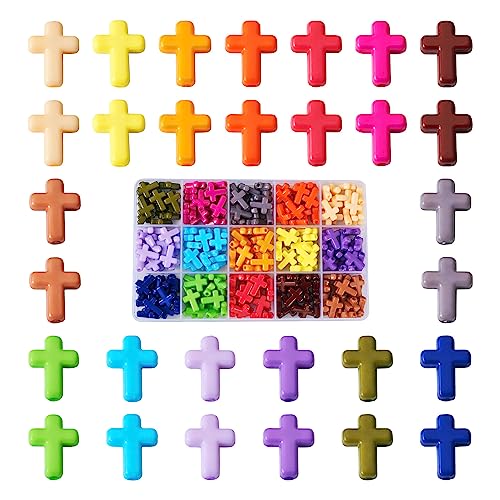 Beadthoven 225pcs Acrylic Cross Beads, 15 Colors Assorted Easter Cross Beads Spacers Colorful Plastic Crucifix Cross Pony Spacers for DIY Jewelry Making Necklace Bracelet Earrings Supplies 16x12mm - color: Cross Multicolor