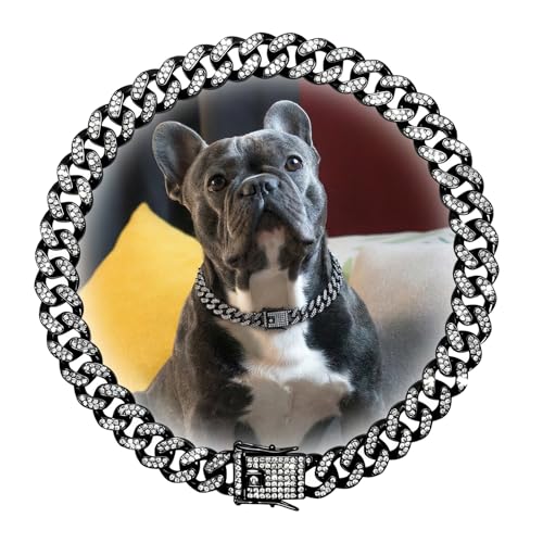 Length Adjustable Dog Chain Collar Diamond-Studded Cuban Link 13mm Wide Dog Necklace Jewelry Accessories 4 Colors 8-30in for Small Medium Large Dogs/Cats (Black, 30in) - color: Black, size: 30in