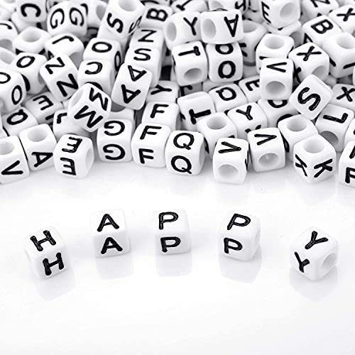 Augshy Alphabet Beads, 1000PCS White Letter & Number Cube Beads for Jewelry Making DIY Necklace & Bracelet (6mm)
