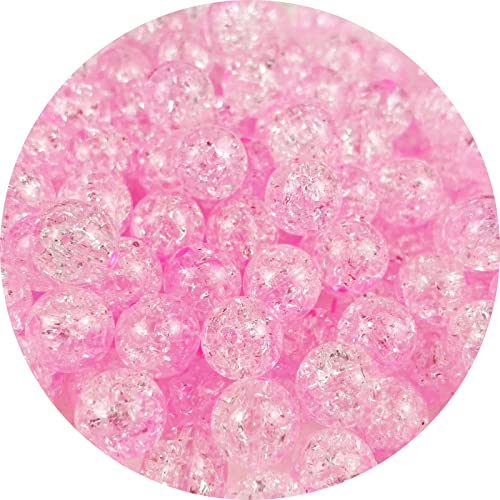 200pcs Crackle Acrylic Beads 10mm Crystal Round Crafts Bulk Spacer Beads for Jewelry Making Necklace Bracelet Earrings DIY Jewelry Decoration(Light Pink) - color: Light Pink, size: 10mm