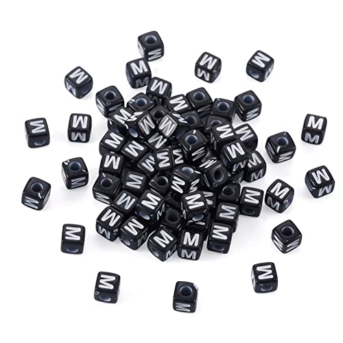 FASHEWELRY 400Pcs Acrylic Cube Letter Beads 5x5x5mm Black Square Letter M Alphabet Beads for DIY Bracelet Necklace Jewelry Making - color: Letter M