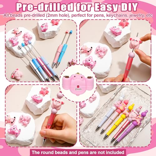 Ferreve 40 Pcs 3D Silicone Focal Beads for Pens, Keychain Making, Focal Beads Bulk for Beadable Keychain DIY Crafts Bracelet Necklace Phone Chain Charms Jewelry Making(Animal Pink) - style: Animal Pink