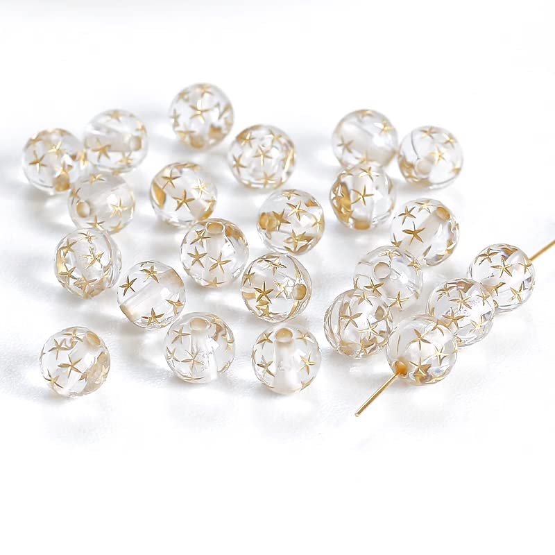 LadayPoa 200pcs 8mm Acrylic Clear Gold Star Round Beads for Jewelry Making Plastic Bubble Beads Ball Charms for Bracelet Making Necklace DIY Bubblegum Bead Christmas Ornament Gifts - color: clear 8mm200pcs