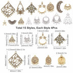 SUNNYCLUE 1 Box 60Pcs 15 Style Tibetan Chandelier Charms Alloy Chandelier Components Links Filigree Flower Linking Charms Teardrop Connector Round Charm for Jewelry Making Charms DIY Supplies Adult - color: 60pcs 15 Style Mixed Color