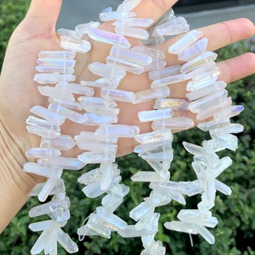 Adabele 30 Inch Natural Raw Healing Crystal Quartz Gemstone Loose Beads Small Drilled Point Clear AB Titanium Coated Chakra Gem Stone Drop Stick GA2 - color: Clear Crystal Ab, size: Small Size (30 Inch/2 Strands)