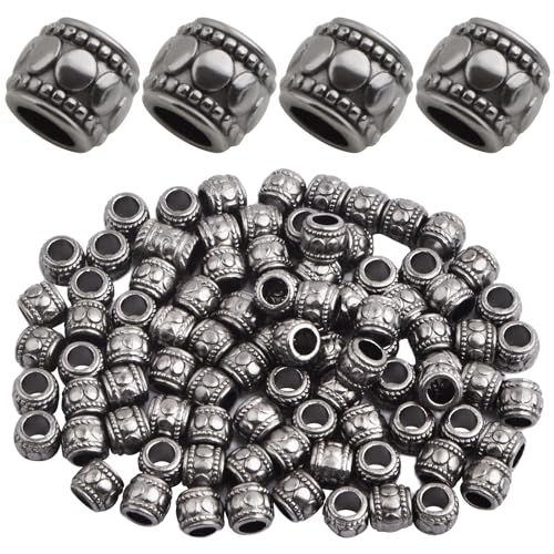 100pcs Large Hole Round Spacer Beads Alloy Column Tube Loose Beads Metal Decorative Bead Charms Handmade Accessories for DIY European Bracelet Jewelry Making Supplies, Gun Black - color: Gun Black
