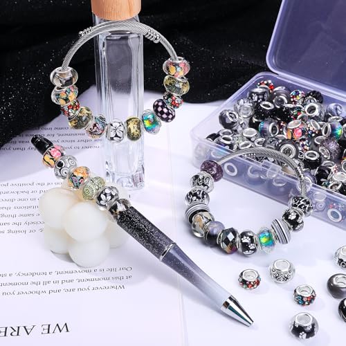 European Large Hole Beads Spacer Beads Charm Fairy Wands Beads Rhinestone Craft Beads for DIY Bracelet Jewelry Making (Black) - color: Black