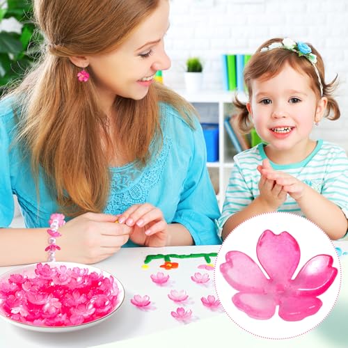 100pcs Cherry Blossom Beads, 5-Petal Gradient Acrylic Flower Beads, Mini Spacer Hair Accessories Halloween Christmas for Bracelets Earring Jewelry Making- Pink - color: Pink