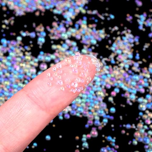 200g Iridescent Glass Tiny Bubble Beads, No Hole Micro Mini Round Clear Water Droplets Beads Bubble Pixie Dust Mixed Sizes for Resin Filler Nail Art Dollhouse Bath Tub - color: 200G