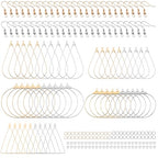 200 Pcs Earring Making Kit with Beading Hoop Earring Finding Component Accessories Earrings Hoops for Jewelry Making Open Back Bezel Pendants Geometric Hollow Frame Pendant for DIY Crafts Supplies