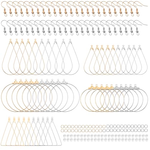 200 Pcs Earring Making Kit with Beading Hoop Earring Finding Component Accessories Earrings Hoops for Jewelry Making Open Back Bezel Pendants Geometric Hollow Frame Pendant for DIY Crafts Supplies