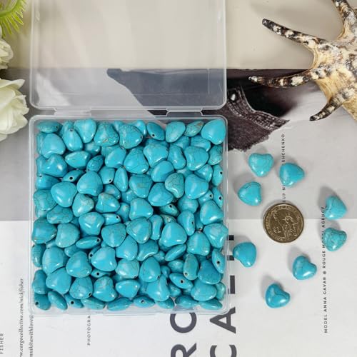 Turquoise Love Beads for Jewelry Making 160pcs 16mm Natural Semi-Precious Gemstone Loose Space Beads for Bracelets, Necklaces, Earring, DIY Crafts, Healing Stone Gifts, Garland Deco - color: Turquoise Heart 16mm