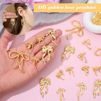 60 Pcs Mini Gold Bow Charms for Jewelry Making, Cute Alloy Bowknot Pendants Metal Bow Link Charms Earring Connectors for Bracelets Necklaces Earrings Keychains DIY Crafts