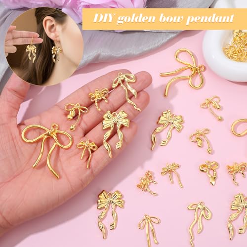 60 Pcs Mini Gold Bow Charms for Jewelry Making, Cute Alloy Bowknot Pendants Metal Bow Link Charms Earring Connectors for Bracelets Necklaces Earrings Keychains DIY Crafts