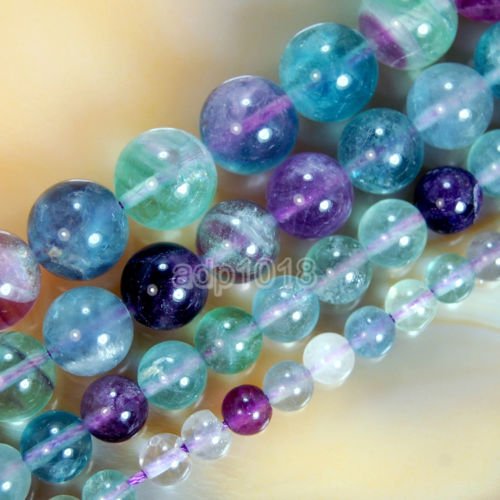 Wholesale Smooth Natural Gemstone Round Loose Beads 15" 4mm 6mm 8mm 10mm 12mm (4mm, Colorful Fluorite) - color: Colorful Fluorite, size: 4mm