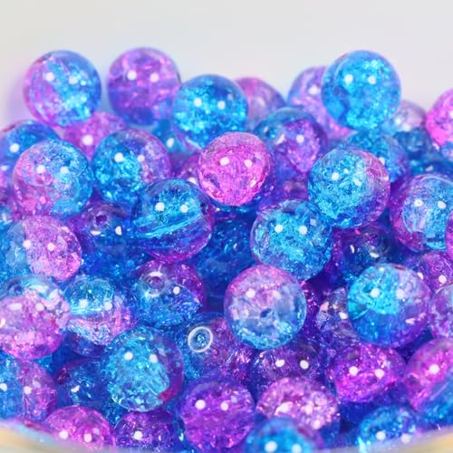 100Pcs 10mm Crackle Glass Beads for Jewelry Making - Round Spacer Crystal Beads Bulk, DIY Craft Supplies for Necklace Bracelet Earrings (Blue Plum) - color: Blue Plum