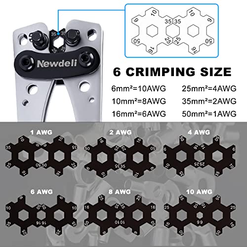 Newdeli Battery Cable Lug Crimping Tool 10-1/0 AWG with Wire Cutter and 60Pcs Copper Ring Terminals 8 Sizes Cable Lugs Set, Heavy Duty Wire Crimper for Battery Wire Terminal - style: Crimper with Cutter and 60Pcs Lugs