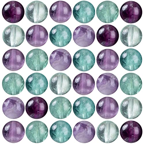100Pcs Natural Stone Beads 6mm Fluorite Round Gemstone Loose Beads with Elastic Bracelet String for Bracelets Necklace Jewelry Making - color: Fluorite, size: 6mm