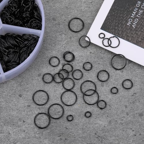 Qianyu 970Pcs Black Open Jump Rings Set - Assorted Sizes 4/5/6/7/8/10mm Chainmail Rings for Jewelry Making Bracelet Earrings Repair