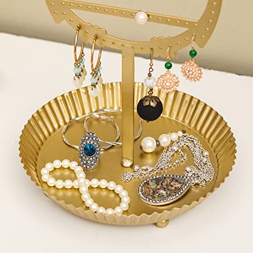 NIKKY HOME Earring Holder Hanging Organizer Stand Metal Jewelry Tree Table Top Owl Ear Stud Holder Tower Rack with Ring Tray for Girls (134 Holes), Gold - color: Gold