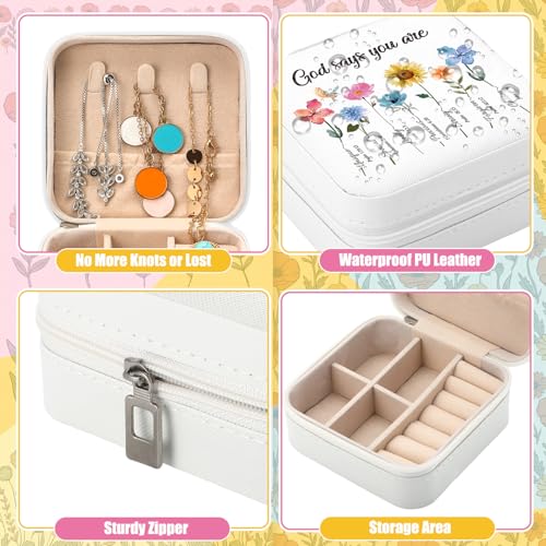 Kacctyen 12 Pieces Mini Travel Gift Jewelry Case Bulk God Says You Are Gifts for Women Christian with Flowers Mother's Day Church Gift for Secretary Day Birthday Inspirational Leather Jewelry Case - color: Bible