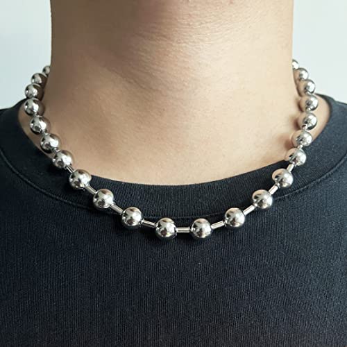 Titanium Stainless Steel Small Beads Ball Chain Necklace for Men Women 24-38 Inches Silver Black Gold - color: Silver, 8mm wide