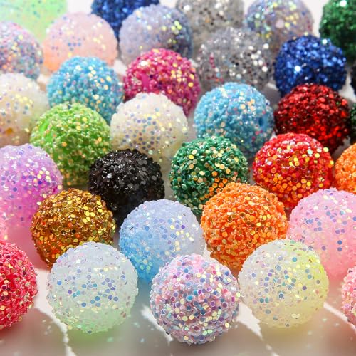 50pcs 20mm Rhinestone Beads Shine Disco Ball Beads Chunky Bubblegum Beads Crystal Round Beads for Pen Bag Chain Jewelry Making Bubble Gum Beads Pen Making(Style-3) - color: style-3
