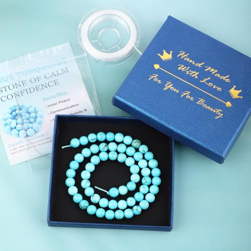 Natural Stone Beads Round Genuine Real Stone Beading Strand Loose Gemstones DIY Smooth Bead for Bracelet Necklace Earrings Jewelry Making (Blue Turquoise, 6mm 60 Pieces) - color: Blue Turquoise, size: 6mm 60pcs