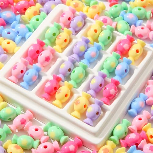 150pcs Acrylic Beads Colorful Candy Shape Bead Cute Beads for Jewelry Making Handmade DIY Bracelet, Charms Keychain Craft Supplies (Candy Color) - color: candy color