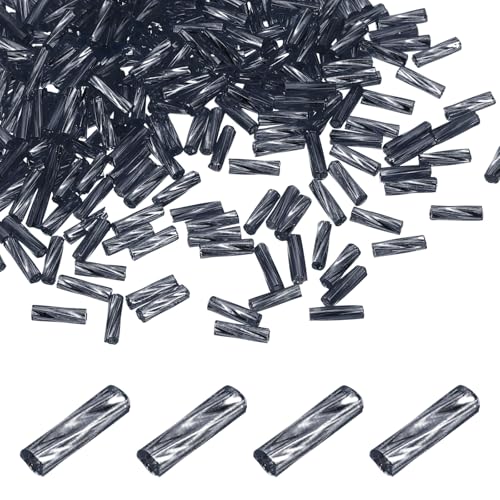 uxcell 1500Pcs Glass Bugle Seed Beads, 6x2mm Mini Long Tube Seed Beads Tube Loose Glass Seed Spacer Bead for DIY Earring Bracelets Necklace Jewelry Making Embroidery, Gun Grey - color: Gun Grey