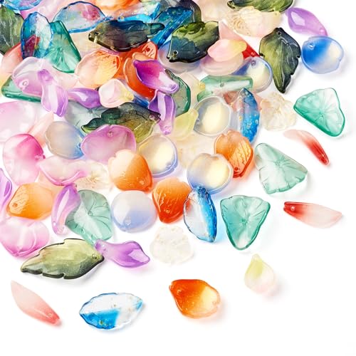 Glass Leaf Beads Crystal Glass Leaf Charms Transparent Leaves Pendants Tiny Green Leaf Bead Caps for Christmas Earring Bracelet Jewelry Making DIY Keychain Craft - color: 10 Styles-Mix