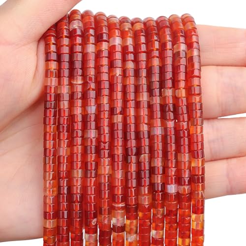 BONNY BOXX 150PCs Natural Carnelian Spacer Beads, Loose Semi Precious Flat Round Gemstone Heishi Disc Stone Beads for Beading Jewelry Making 4mm*2mm - color: Carnelian, size: 4MM*2MM